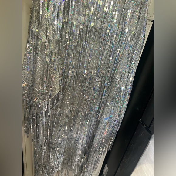 Dolls Kill Club Exx Glam All Night Sequin Fringe Duster Holo Bling Sz XS - Picture 7 of 10